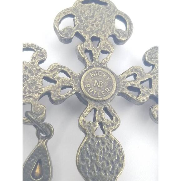 Vintage Nicky Butler Pink Moonstone Bronzetone Cross Statement Necklace in Box - Picture 8 of 12